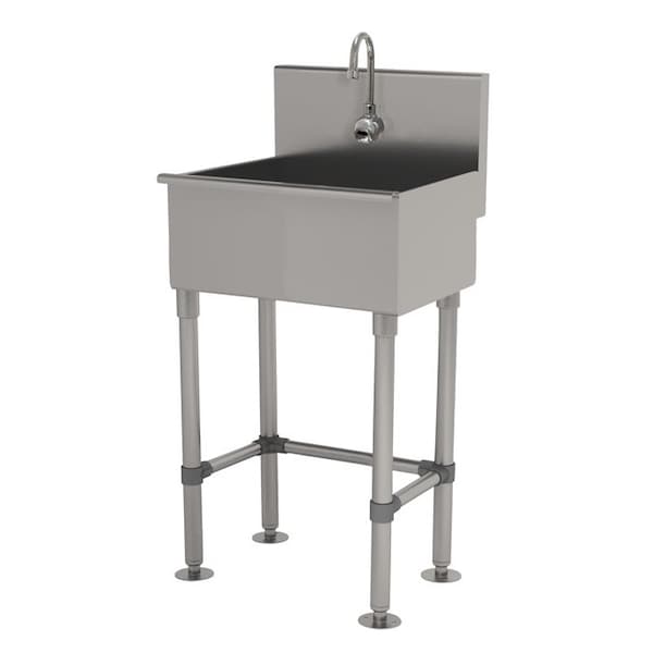 18x17.5 16 Ga. 304 SS Floor Mt Square Corner Svc Sink, Electric Faucet